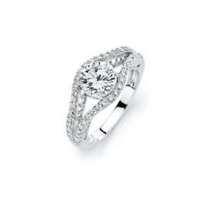 Silver 925 Rhodium Plated Round Clear Pave Set CZ Bridal Ring - BGR00447