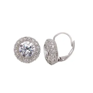 Silver 925 Rhodium Plated Round CZ Hook Earrings - STE00613