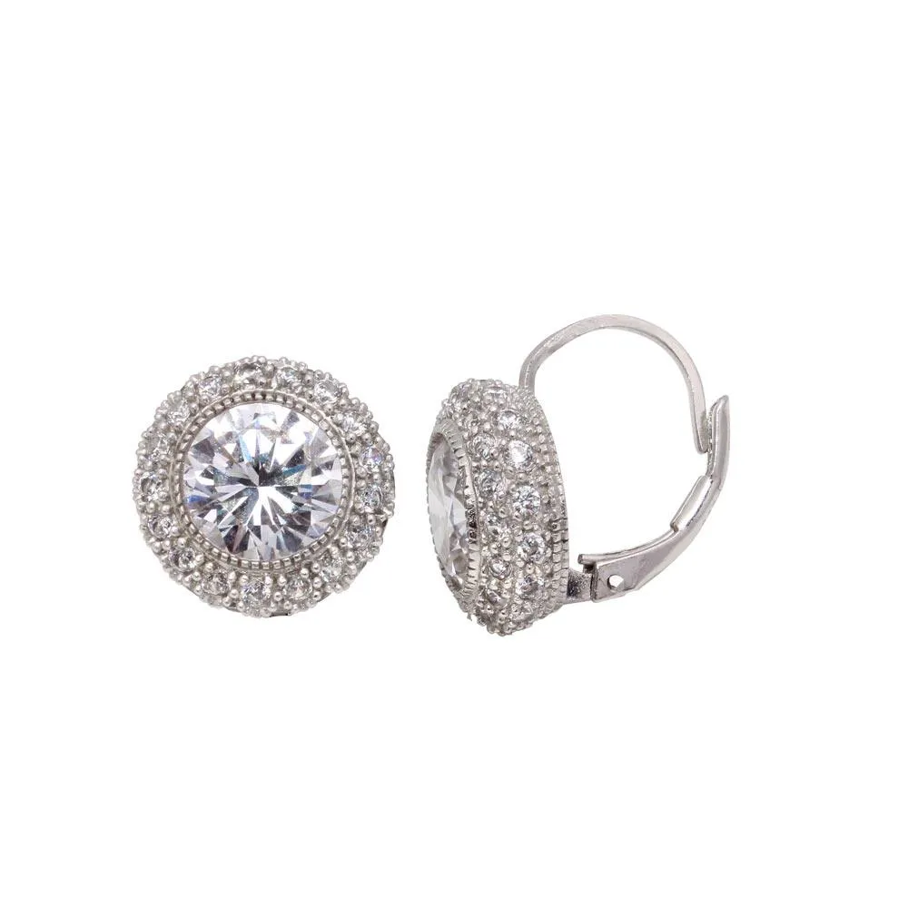 Silver 925 Rhodium Plated Round CZ Hook Earrings - STE00613