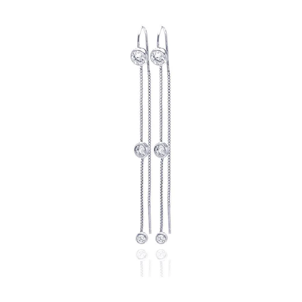 Silver 925 Rhodium Plated Round CZ Wire Earrings - STE00015