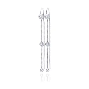 Silver 925 Rhodium Plated Round CZ Wire Earrings - STE00015