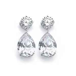 Silver 925 Rhodium Plated Round Teardrop Clear CZ Dangling Earrings - BGE00858CLR