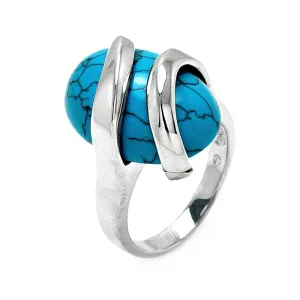 Silver 925 Rhodium Plated Sideways Oval Turquoise Ring - BGR00547