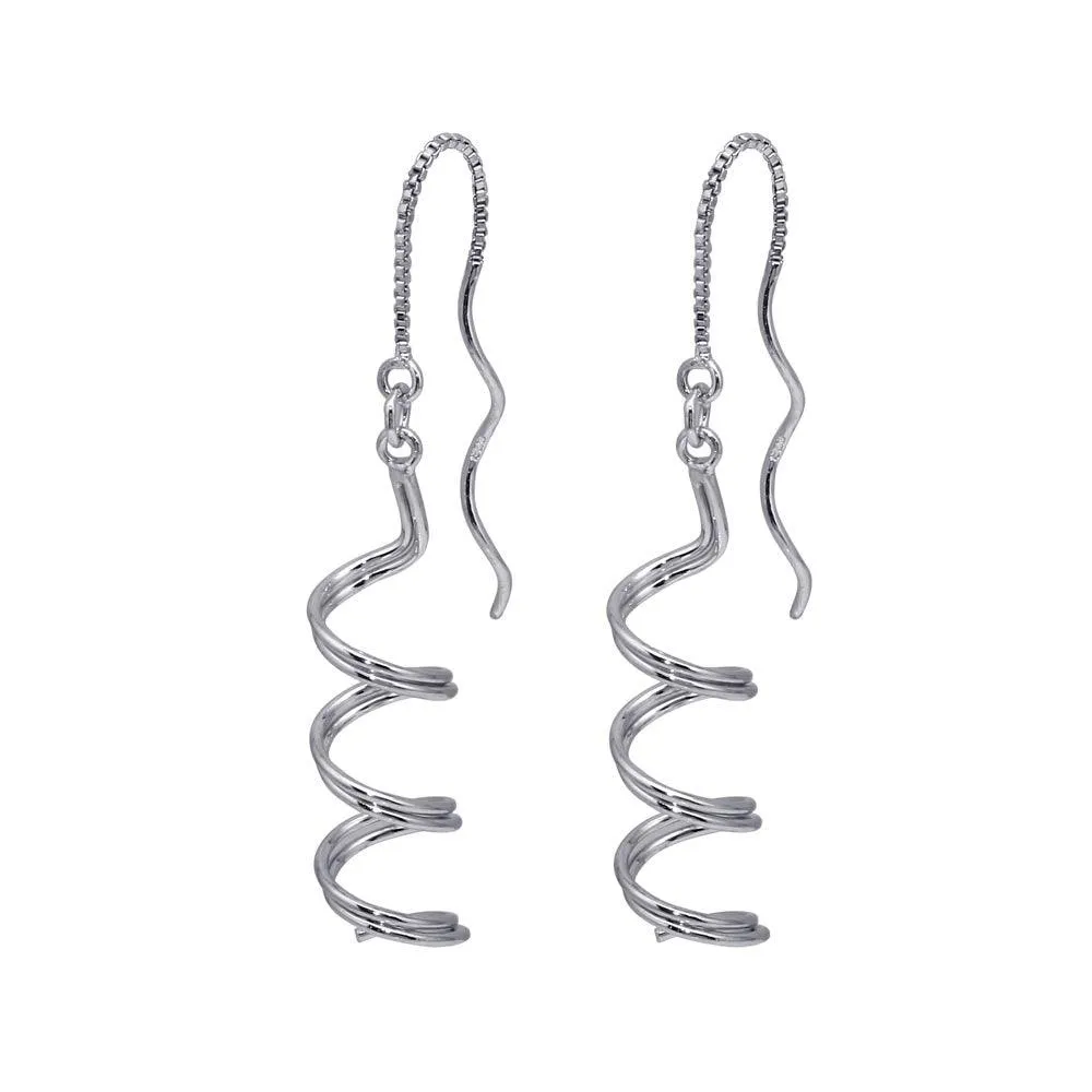 Silver 925 Rhodium Plated Spiral Dangling Hook Earrings - DSE00035