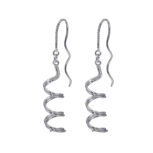 Silver 925 Rhodium Plated Spiral Dangling Hook Earrings - DSE00035