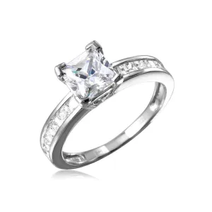 Silver 925 Rhodium Plated Square Center Stone with CZ Band - GMR00097