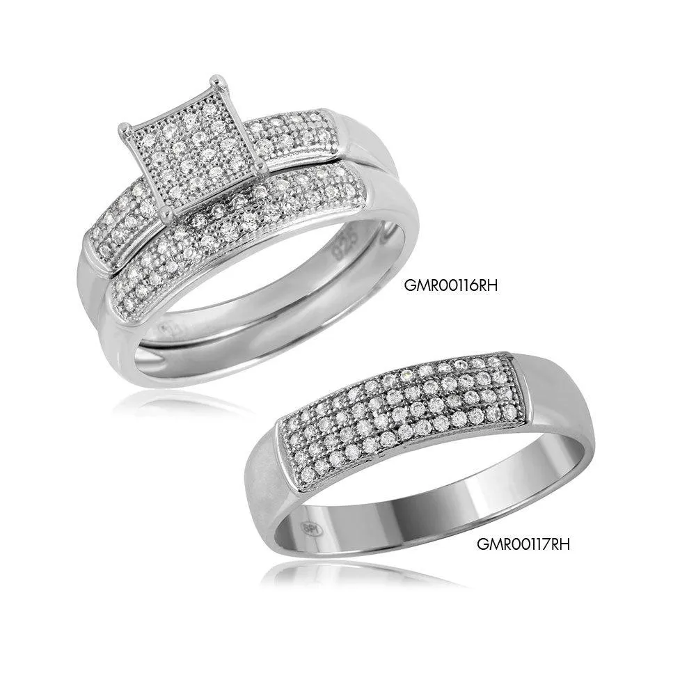 Silver 925 Rhodium Plated Square Design Micro Pave Bridal Ring - GMR00116