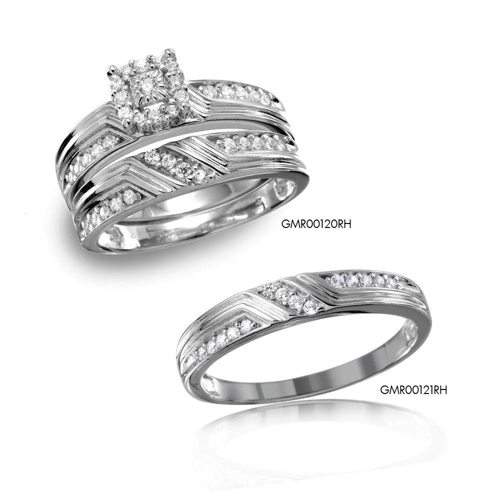 Silver 925 Rhodium Plated Square Halo CZ Engagement Ring - GMR00120