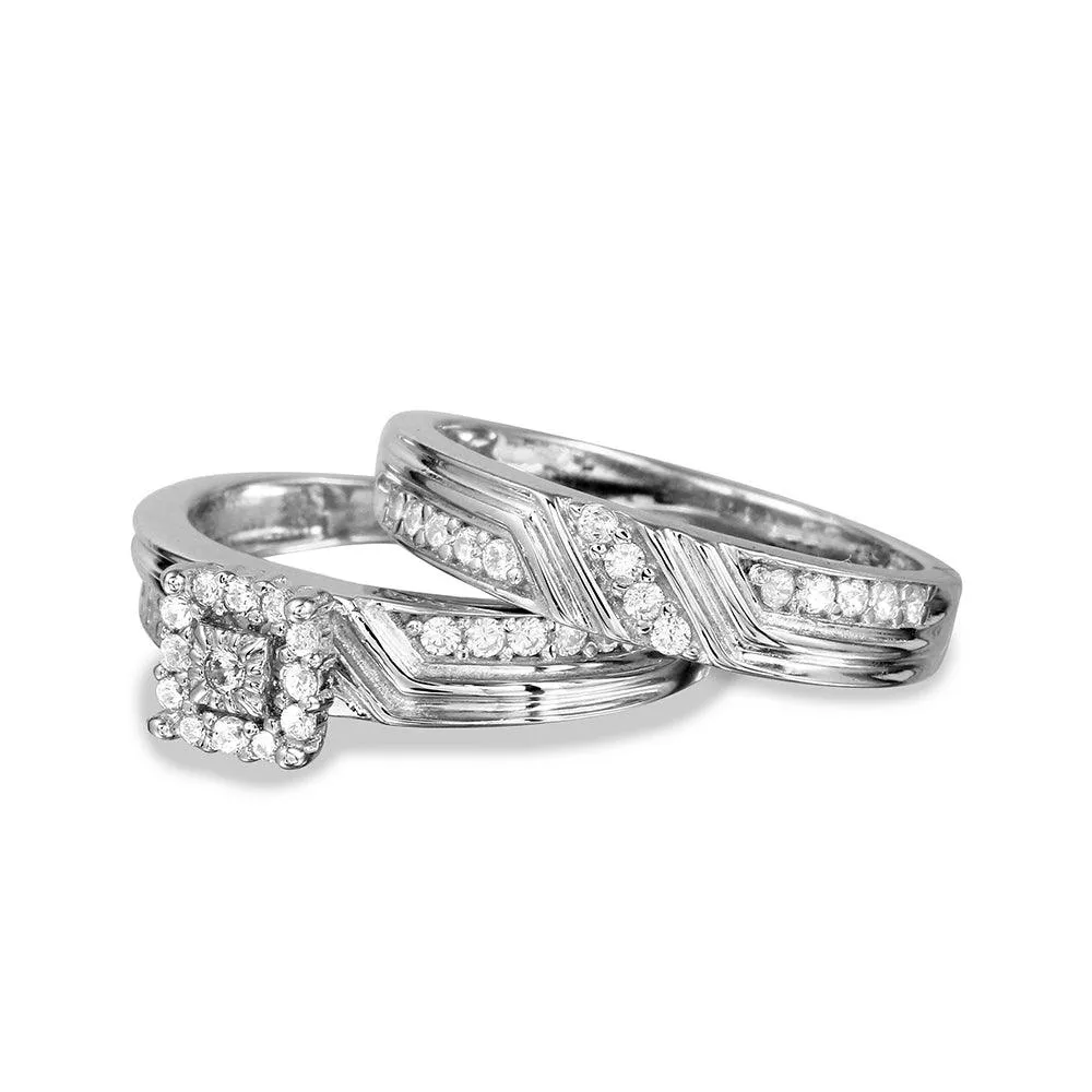 Silver 925 Rhodium Plated Square Halo CZ Engagement Ring - GMR00120