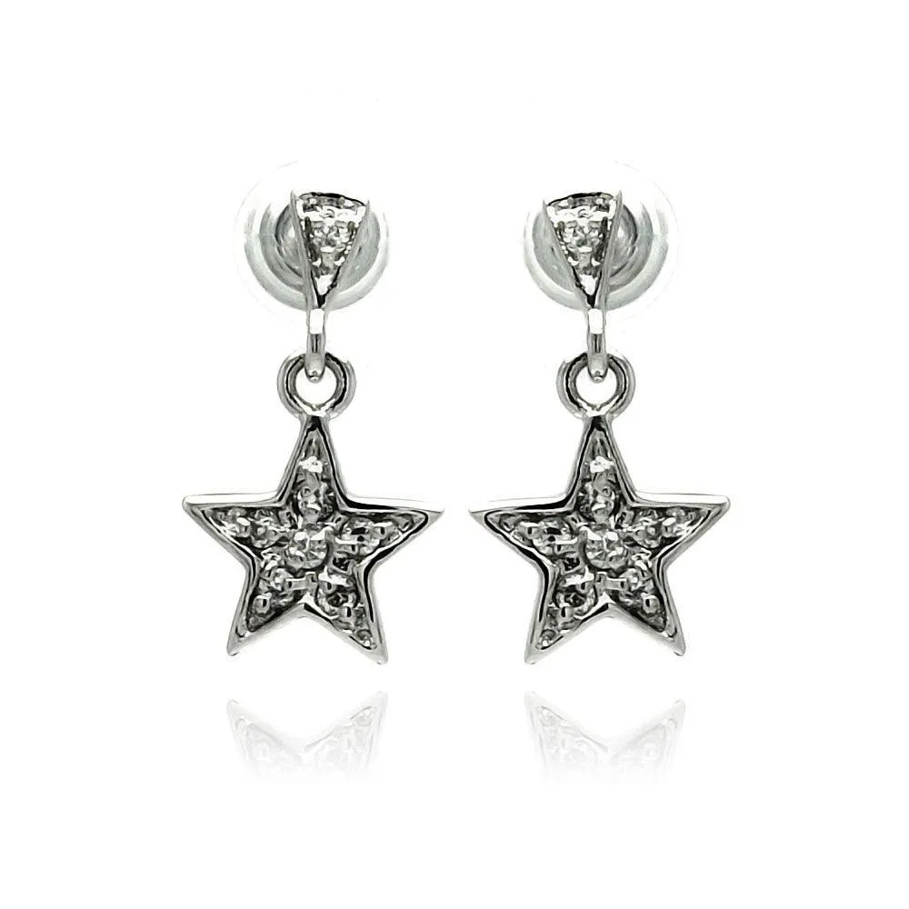 Silver 925 Rhodium Plated Star CZ Inlay Dangling Stud Earrings - BGE00236
