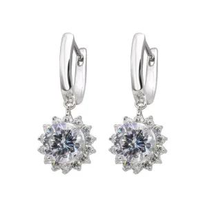 Silver 925 Rhodium Plated Sun CZ Dangling huggie hoop Earrings - BGE00119