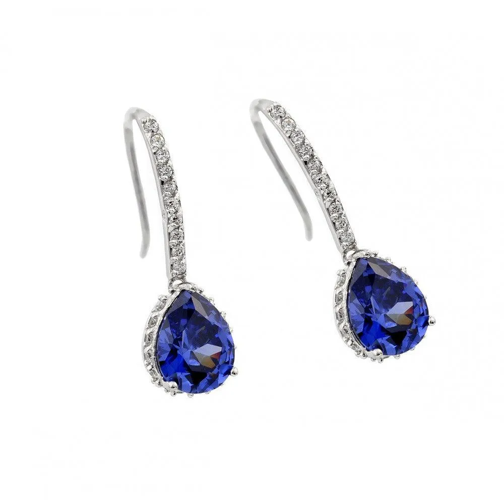 Silver 925 Rhodium Plated Teardrop Channel Purple CZ Hook Earrings - BGE00377