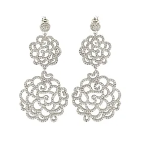 Silver 925 Rhodium Plated Teardrop Clear CZ Dangling Chandelier Earring - GME00001