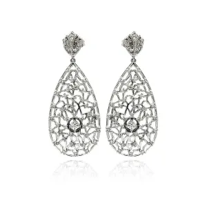 Silver 925 Rhodium Plated Teardrop CZ Dangling Stud Earrings - BGE00255
