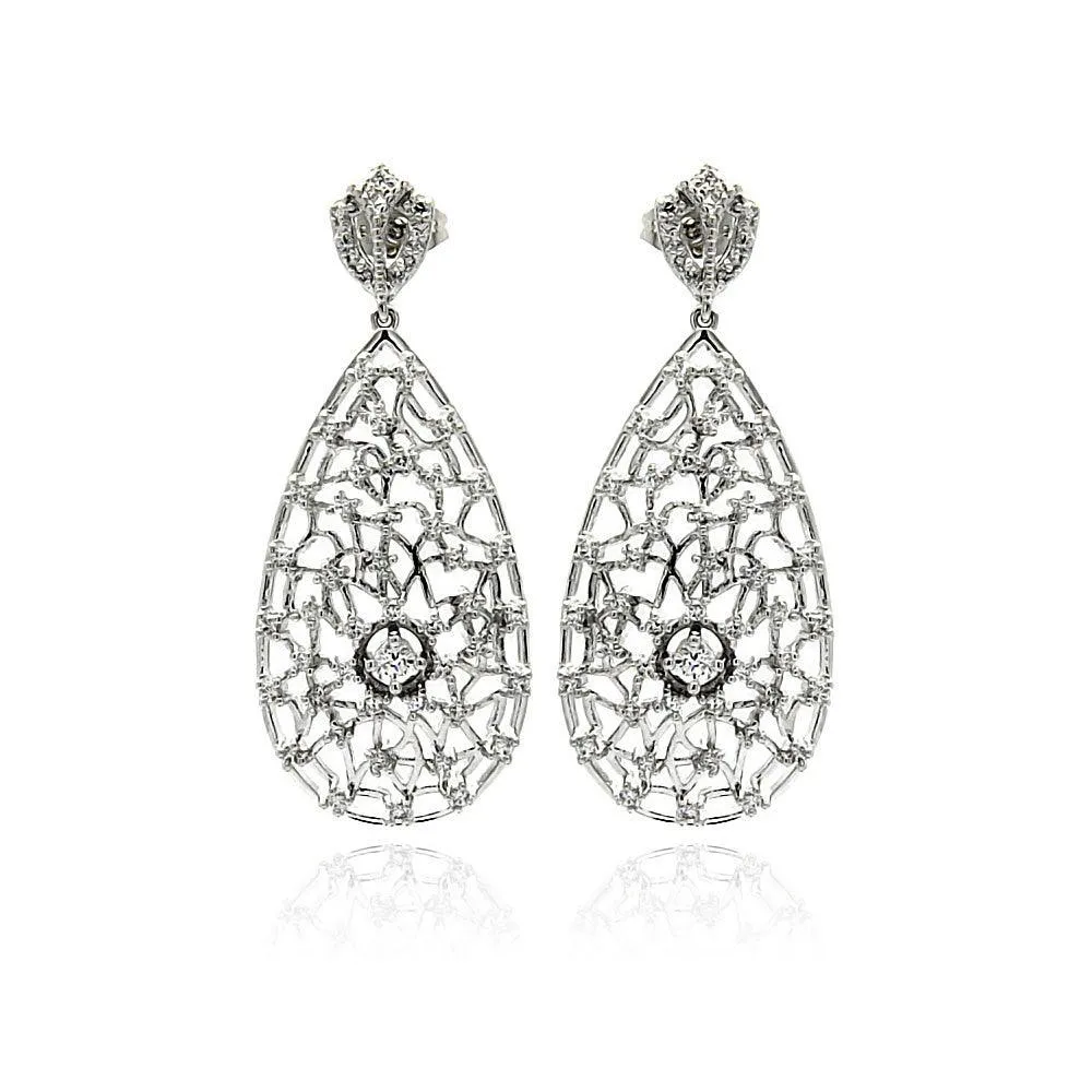 Silver 925 Rhodium Plated Teardrop CZ Dangling Stud Earrings - BGE00255