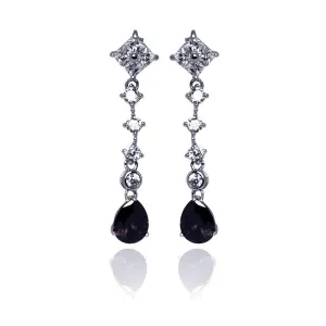 Silver 925 Rhodium Plated Teardrop Dangling Stud Earrings - STE00649