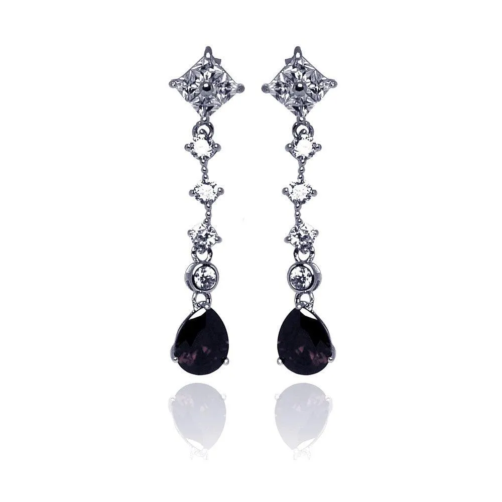 Silver 925 Rhodium Plated Teardrop Dangling Stud Earrings - STE00649