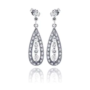 Silver 925 Rhodium Plated Teardrop Marquis CZ Dangling Earrings - STE00660