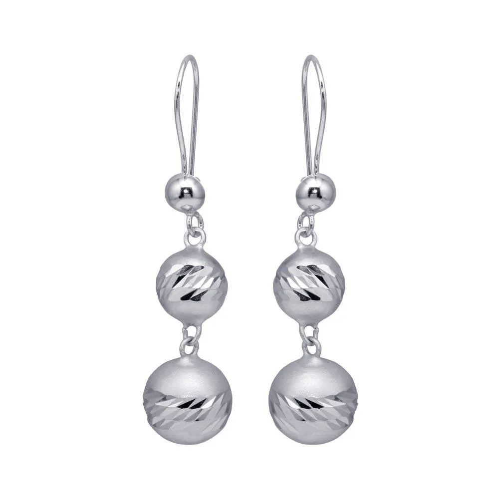 Silver 925 Rhodium Plated Three Graduated Dangling Spheres Hook Earrings - DSE00073