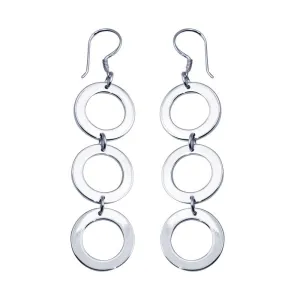Silver 925 Rhodium Plated Three Open Circle Dangling Hook Earrings - DSE00021