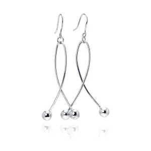 Silver 925 Rhodium Plated Twisted Dangling Two Hanging Balls Hook Earrings - DSE00031