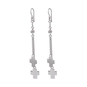 Silver 925 Rhodium Plated Two Cross Wire Dangling Hook Earrings - DSE00015