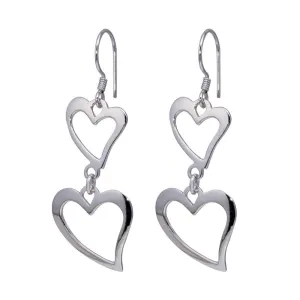 Silver 925 Rhodium Plated Two Graduated Open Heart Hook Earrings - DSE00008