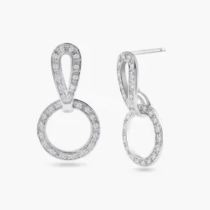 Silver 925 Rhodium Plated Two Piece Round Movable CZ Dangling Earrings - STE00099