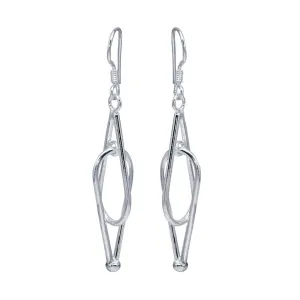 Silver 925 Rhodium Plated Two Teardrop Dangling Hook Earrings - DSE00010