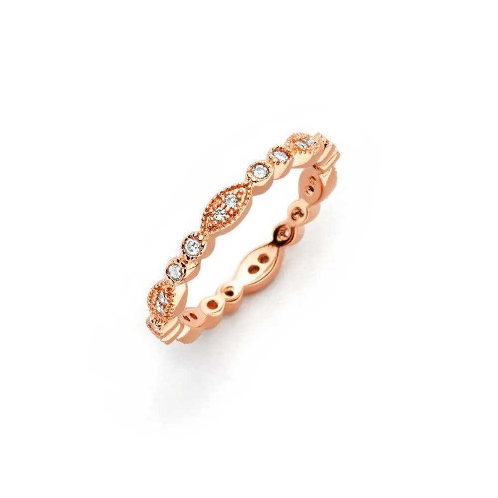 Silver 925 Rose Gold Plated Clear Round and Marquise CZ Stackable Eternity Ring - BGR00537RGP