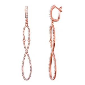 Silver 925 Rose Gold Plated Dangling Infinity CZ Dangling Earrings - ACE00103RGP