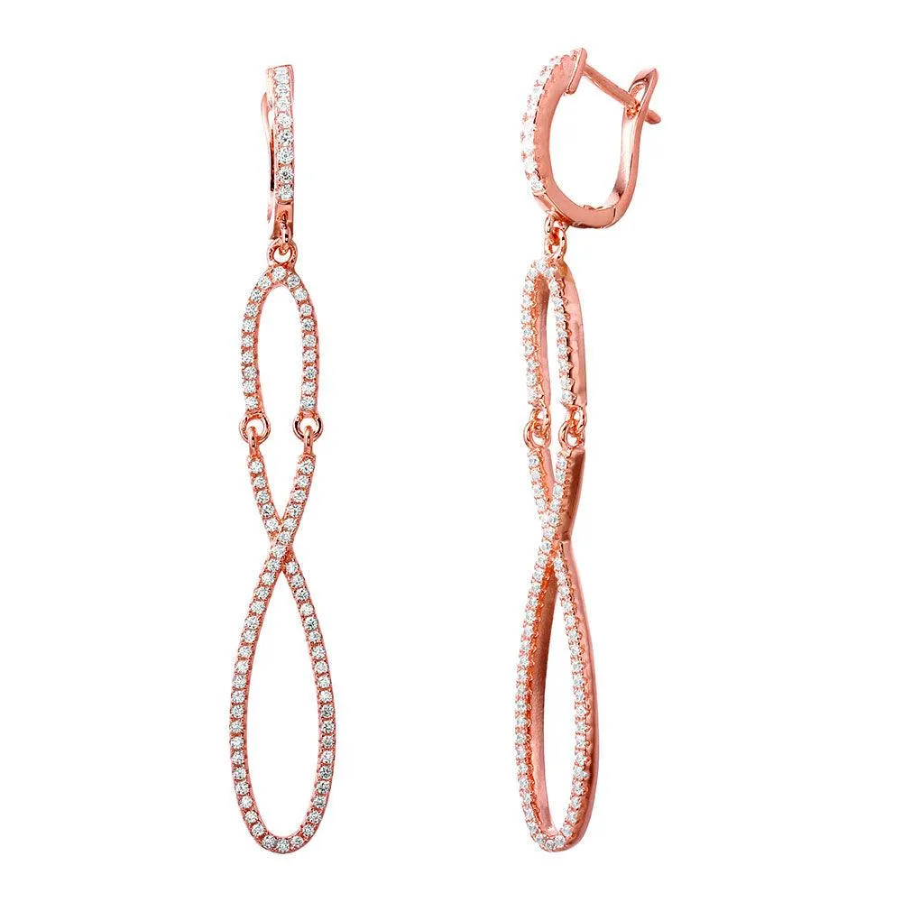 Silver 925 Rose Gold Plated Dangling Infinity CZ Dangling Earrings - ACE00103RGP