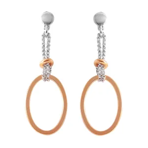 Silver 925 Rose Gold Plated Single Oval Earrings - ITE00071RGP