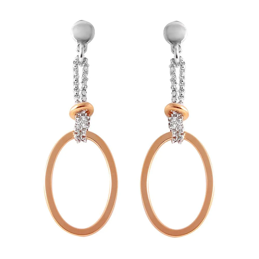 Silver 925 Rose Gold Plated Single Oval Earrings - ITE00071RGP