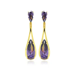 Silver 925 Rose Gold Rhodium Plated Purple Teardrop CZ Dangling Stud Earrings - BGE00282