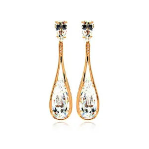 Silver 925 Rose Gold Rhodium Plated Teardrop CZ Dangling Stud Earrings - BGE00281