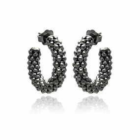 Silver 925 Black Rhodium Plated Italian Crescent Stud Earrings - ITE00032BLK