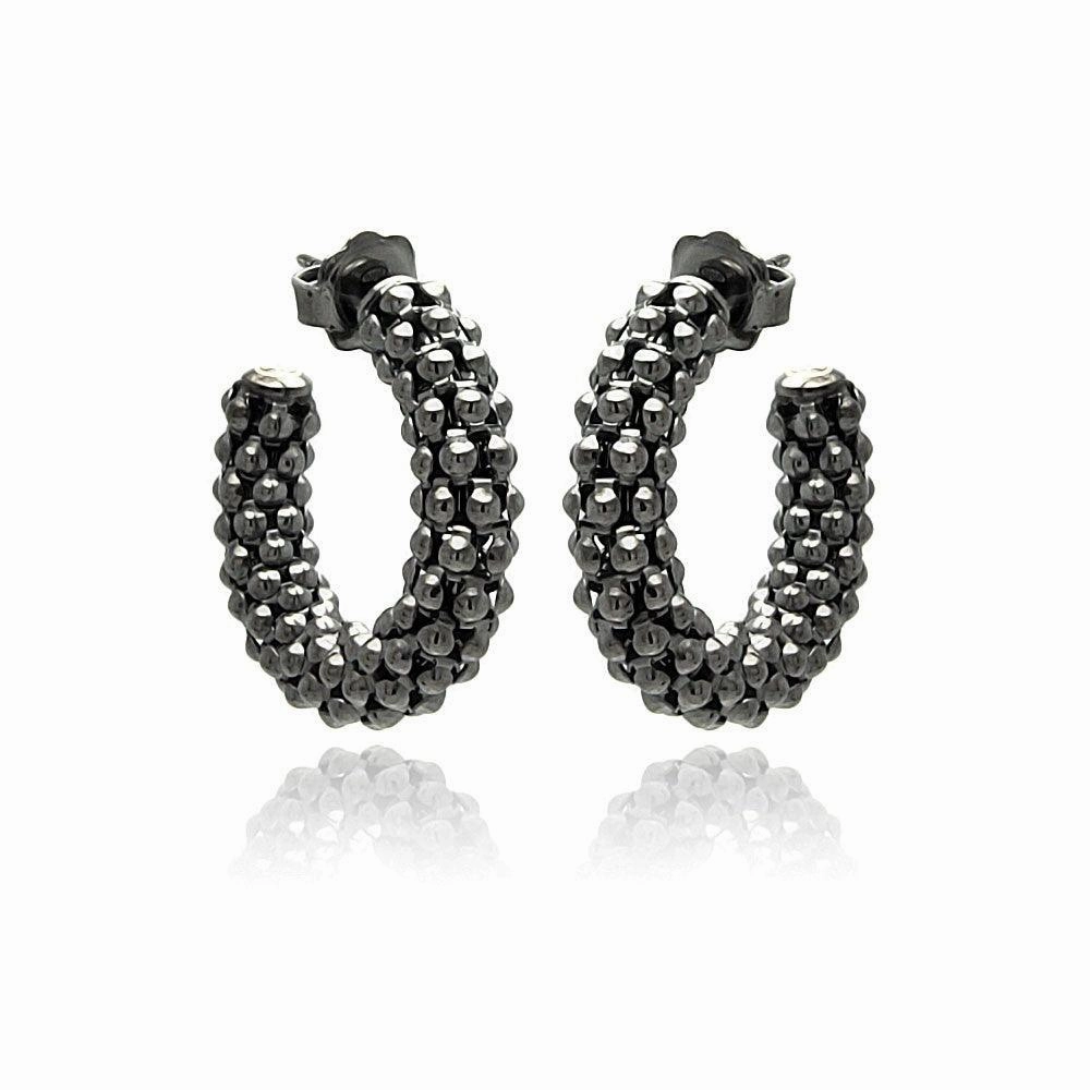 Silver 925 Black Rhodium Plated Italian Crescent Stud Earrings - ITE00032BLK