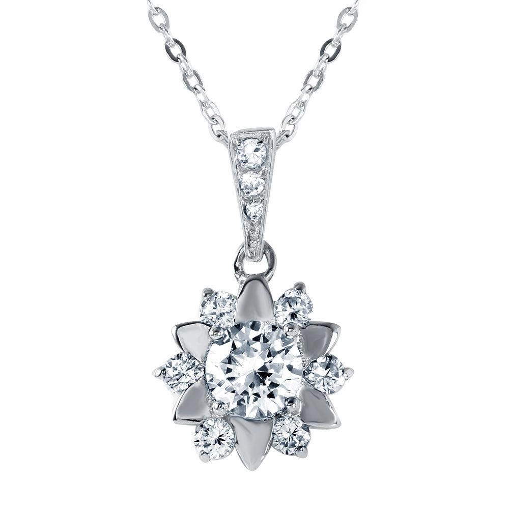 Silver 925 Flower Shaped Pendant with CZ Accents - BGP00475
