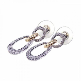 Silver 925 Gold and Silver Rhodium Plated Open Round Clear CZ Dangling Stud Earrings - BGE00052