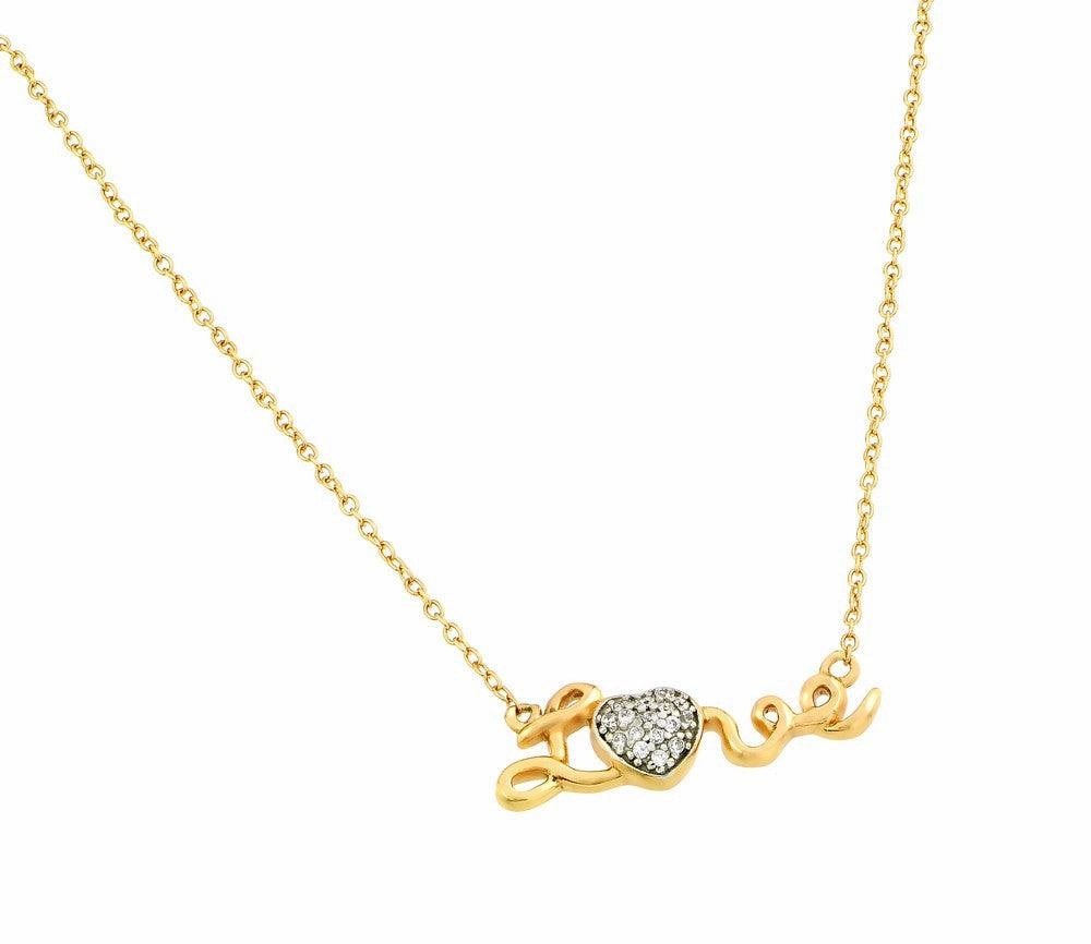Silver 925 Gold Plated Clear CZ Love Heart Pendant Necklace - STP01376GP