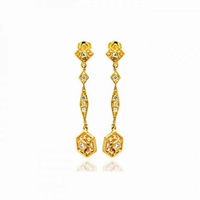 Silver 925 Gold Rhodium Plated Marquis CZ Dangling Stud Earrings - BGE00188