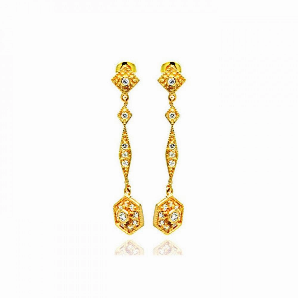 Silver 925 Gold Rhodium Plated Marquis CZ Dangling Stud Earrings - BGE00188