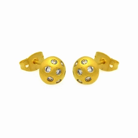 Silver 925 Gold Rhodium Plated Round Disco Ball CZ Stud Earrings - BGE00265
