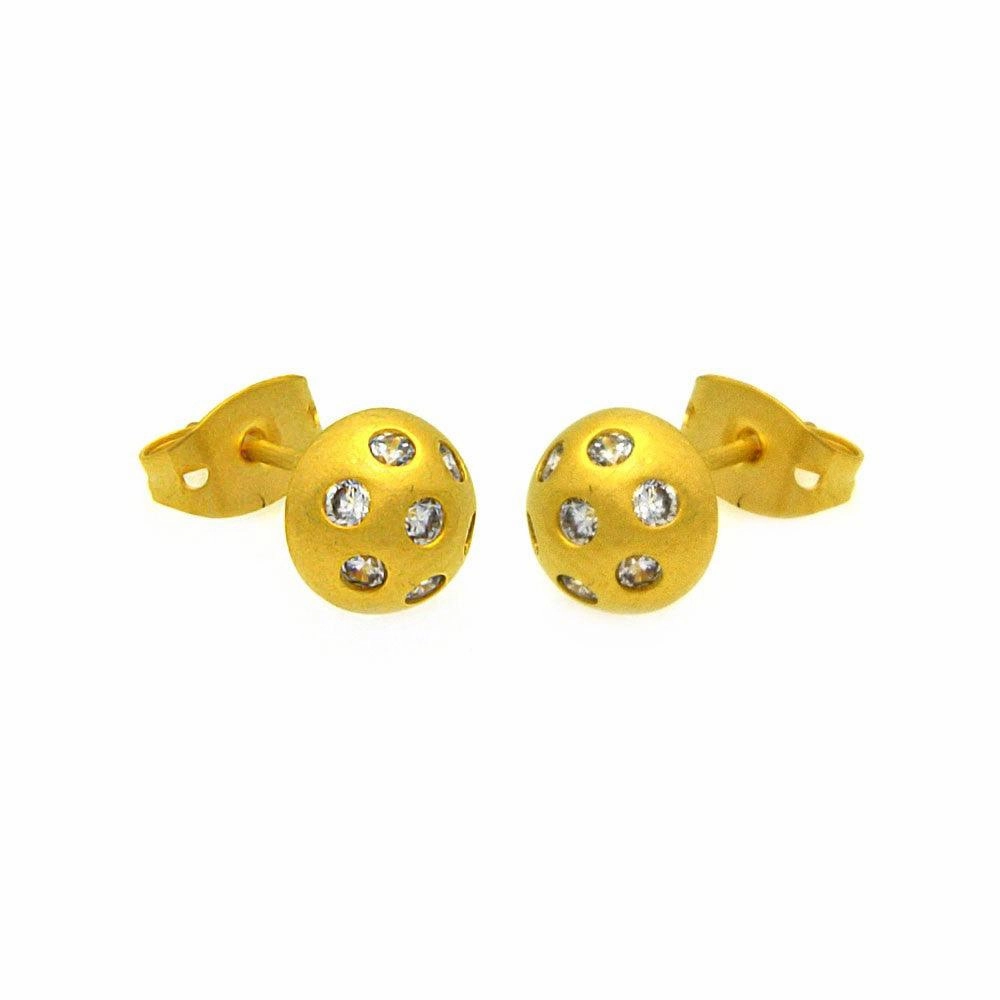 Silver 925 Gold Rhodium Plated Round Disco Ball CZ Stud Earrings - BGE00265