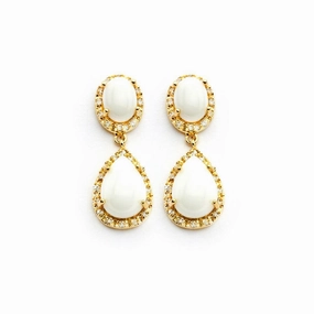 Silver 925 Gold Rhodium Plated Teardrop Pear CZ Stone Dangling Stud Earrings - BGE00350