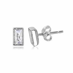 Silver 925 Rectangle Clear CZ Stud Earrings - STE01041