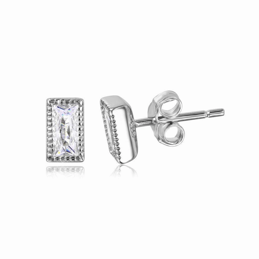 Silver 925 Rectangle Clear CZ Stud Earrings - STE01041