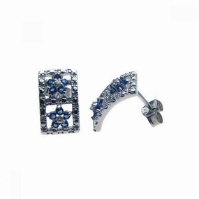 Silver 925 Rhodium Plated Blue Star and Clear CZ Stud Earrings - STE00934