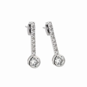 Silver 925 Rhodium Plated Channel Round CZ Stud Earrings - BGE00424